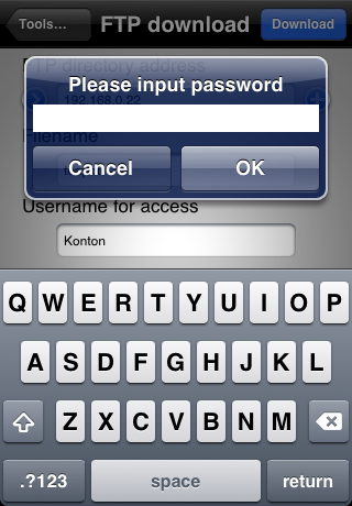 Input FTP password to access
