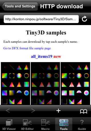 Tiny3D format sample list